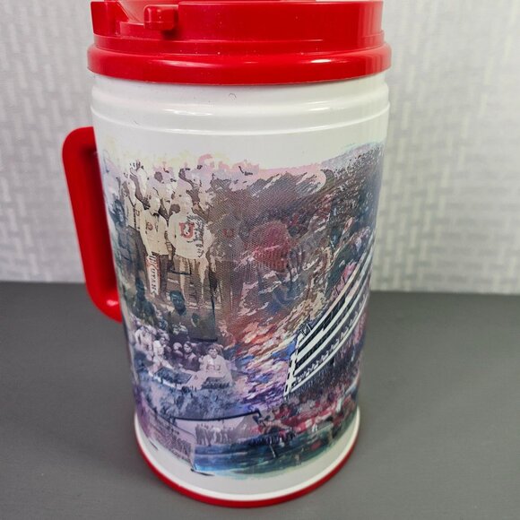 Vintage University Of Utah Football Collage Travel Mug With Red Lid & Handle - Picture 4 of 8